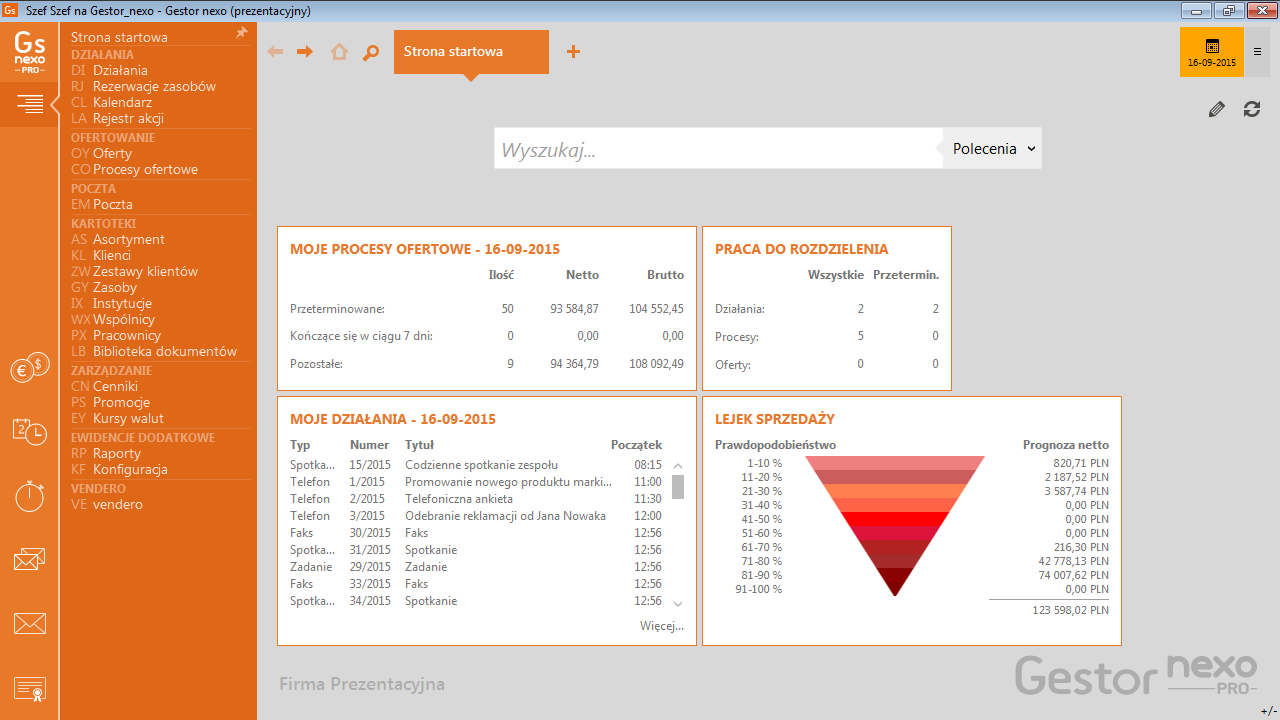 InsERT Gestor NEXO - strona startowa