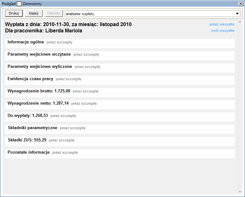 InsERT Gratyfikant GT - analizator wypłaty