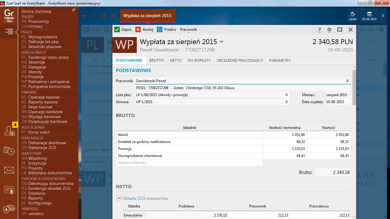 InsERT Gratyfikant NEXO PRO - wypłata