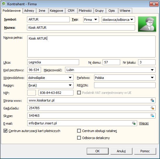 InsERT Rachmistrz GT - kartoteka kontrahenta
