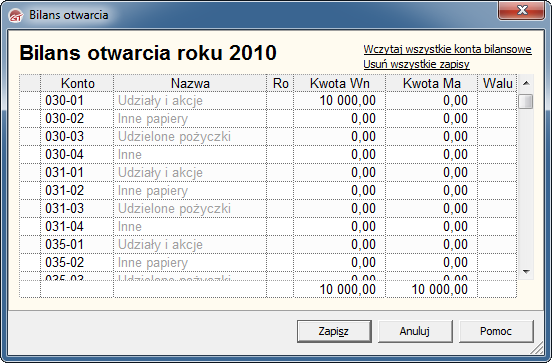 InsERT Rewizor GT - bilans otwarcia
