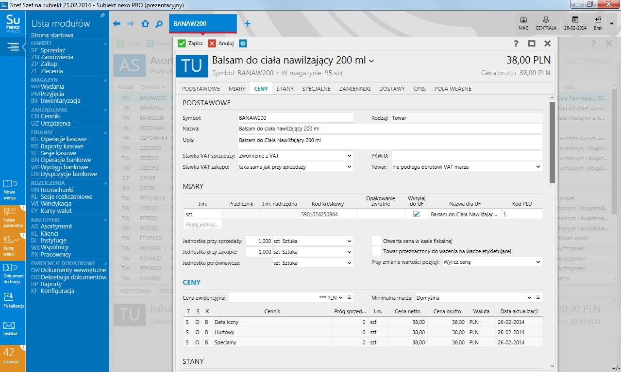 InsERT Subiekt NEXO PRO - kartoteka towaru